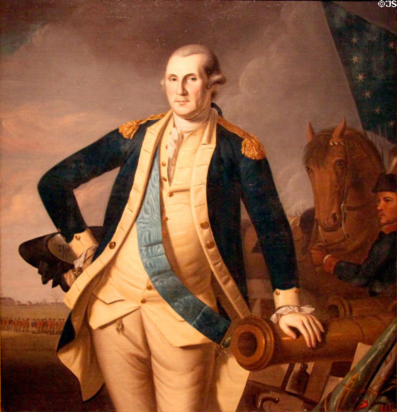 George Washington at Battle of Princeton portrait (c1779) by Charles Wilson Peale at Cleveland Museum of Art. Cleveland, OH.