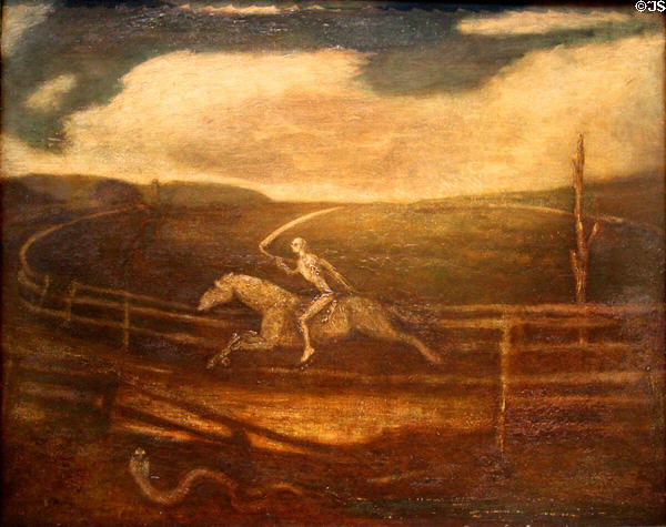 Race Track [Death on a Pale Horse] painting (c1896-1908) by Albert Pinkham Ryder at Cleveland Museum of Art. Cleveland, OH.