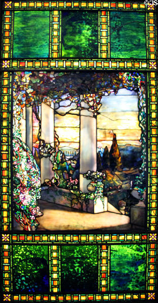 Landscape with Greek Temple stained glass window (c1900) by Louis Comfort Tiffany at Cleveland Museum of Art. Cleveland, OH.