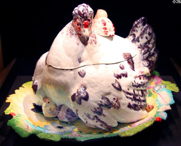 Hen & chicks porcelain tureen (c1755) by Chelsea Porcelain of England at Cleveland Museum of Art. Cleveland, OH.