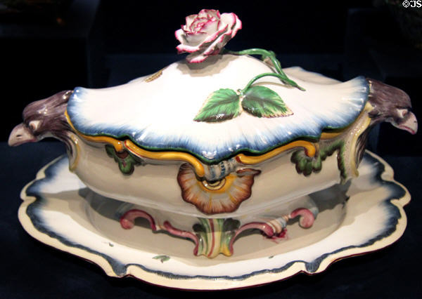 Eagle head & flowers earthenware tureen (c1750) by Paul Hannong Factory of France at Cleveland Museum of Art. Cleveland, OH.