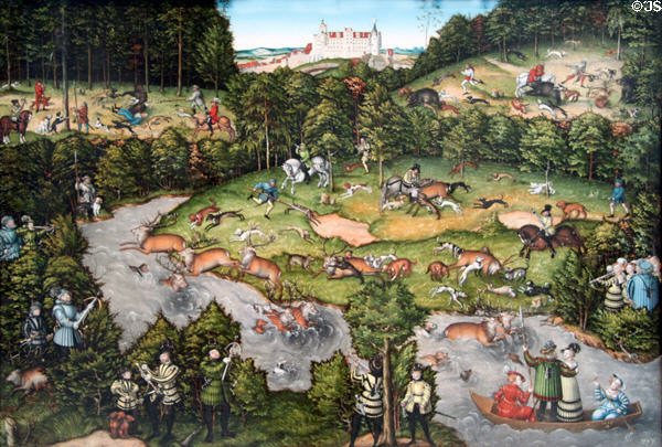 Hunting near Hartenfels Castle (1540) by Lucas Cranach the Elder at Cleveland Museum of Art. Cleveland, OH.