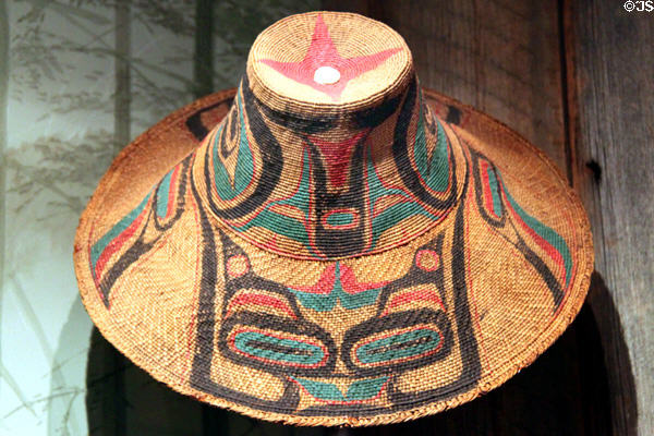 Northwest Coast Indian painted spruce root hat (c1923) at Cleveland Museum of Natural History. Cleveland, OH.