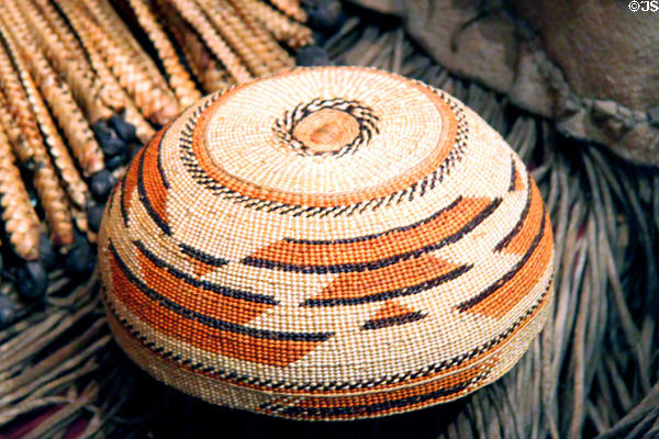 Hupa woman's basketry hat (c1900) from Northern California at Cleveland Museum of Natural History. Cleveland, OH.