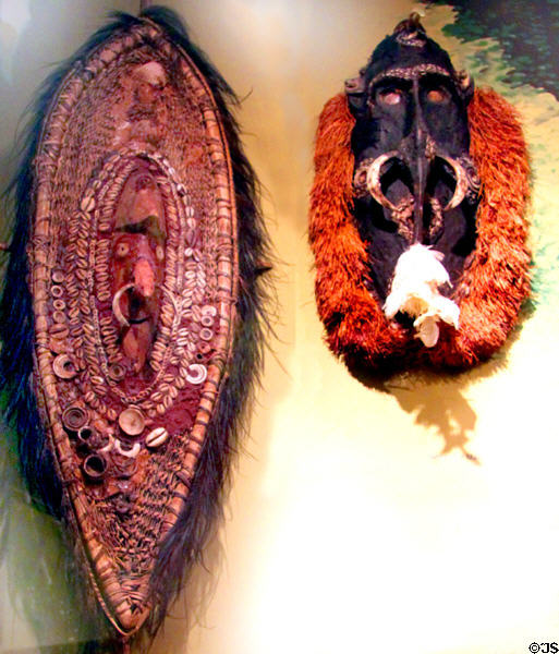 Shield masks (early 1900s) from Lower Sepik River of Papua New Guinea at Cleveland Museum of Natural History. Cleveland, OH.