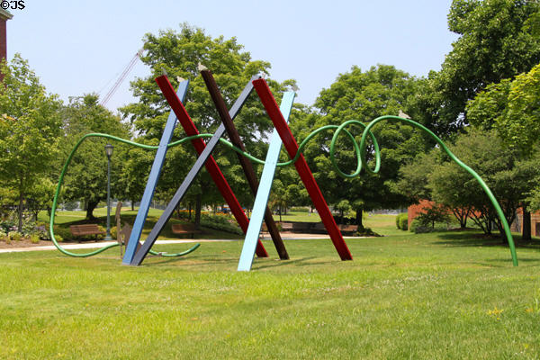 Snow Fence sculpture (1981) by Gene Kangas in Claud Foster Park at Case Western Reserve University. Cleveland, OH.