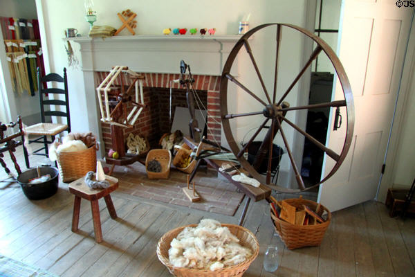 Spinning wheel in Jonathan Hale House at Hale Farm. Cleveland, OH.