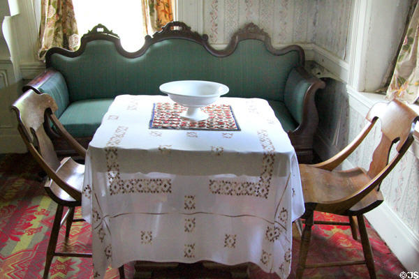 Parlor table & settee of Herrick House at Hale Farm. Cleveland, OH.