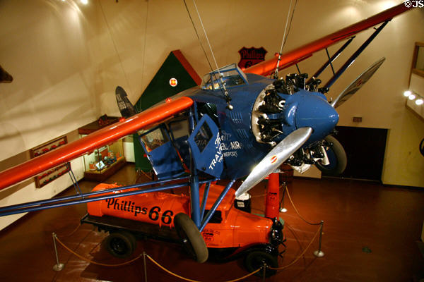 Travel Air 5000 aircraft (1927) of Wichita, KS, at Woolaroc Museum. Phillips sponsored this winning plane in the 1927 Oakland, CA to Honolulu, HI race. Travel Air became Beechcraft. Bartlesville, OK.