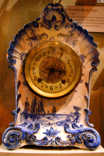 Porcelain mantle clock (c1892) at Oklahoma History Center. Oklahoma City, OK.