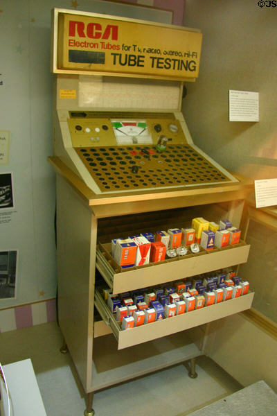 Self-service tube tester (c1950-60s) allowed TV owners to replace tubes at corner grocery stores at Oklahoma History Center. Oklahoma City, OK.