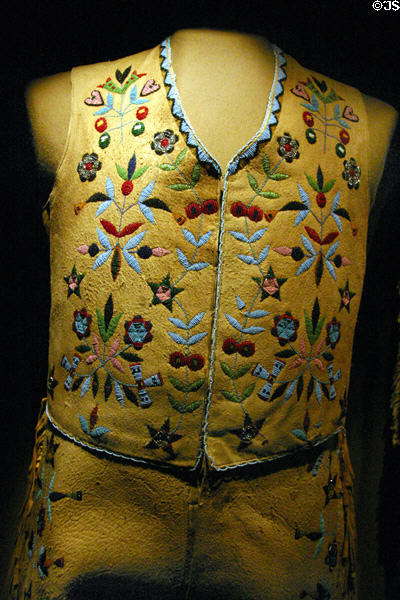 Lakota buckskin beadwork vest & pants (c1885) at National Cowboy Museum. Oklahoma City, OK.