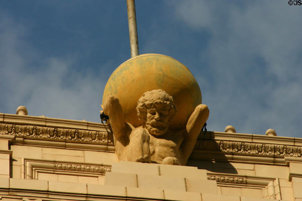 Sculpture of Atlas holding globe atop Atlas Life Building. Tulsa, OK.