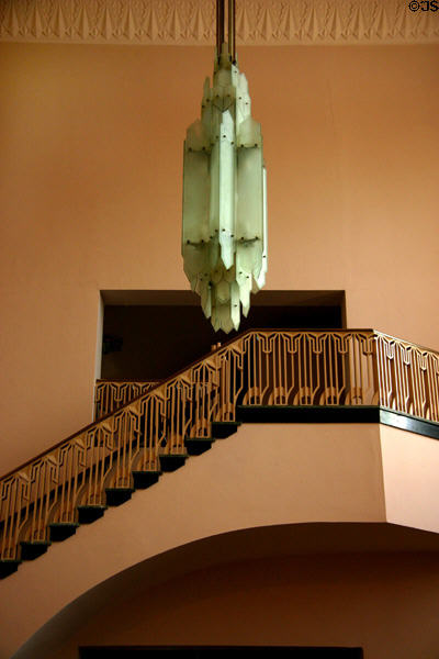 Interior lamp & stairway of Boston Avenue Methodist Church. Tulsa, OK.