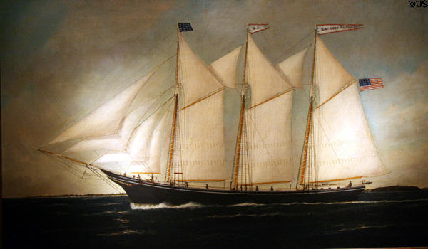 Painting of American Schooner Zacheus Sherman (after 1880) attrib. to William P. Stubbs at Columbia River Maritime Museum. Astoria, OR.