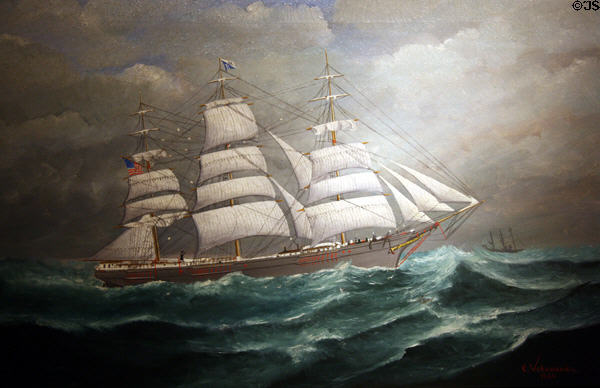 Painting of American full-rigged ship Charmer (1901) by C. Volquard at Columbia River Maritime Museum. Astoria, OR.