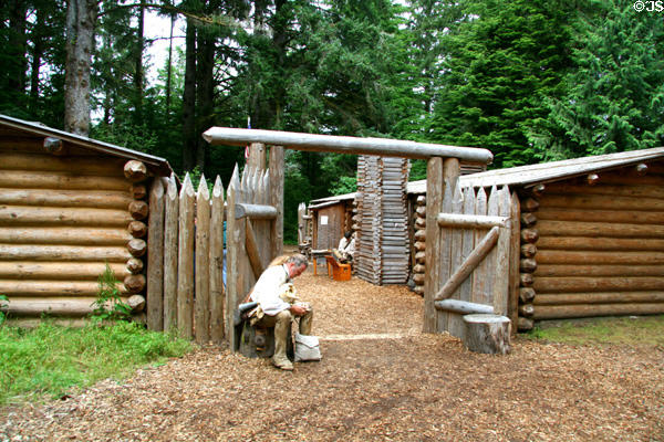 Fort Clatsop where Lewis & Clark party spent winter of 1805 rebuilt by National Park Service. Astoria, OR. On National Register.