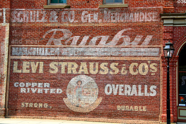 Antique Levi Strauss Overalls painted on Redmen's Hall. Jacksonville, OR.