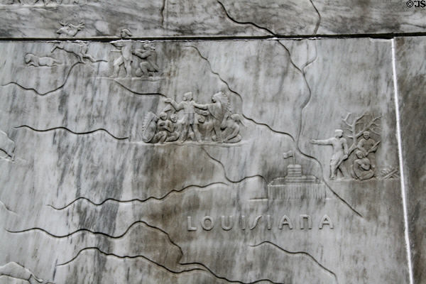 Eastern details of Lewis & Clark intaglio map on their monument at Oregon State Capitol. Salem, OR.