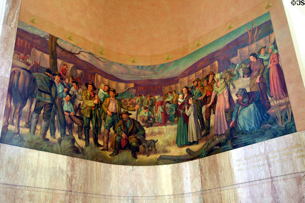 Mural of great wagon train migration at the Dalles (1843) by Frank H. Schwartz (1938) in Oregon State Capitol. Salem, OR.
