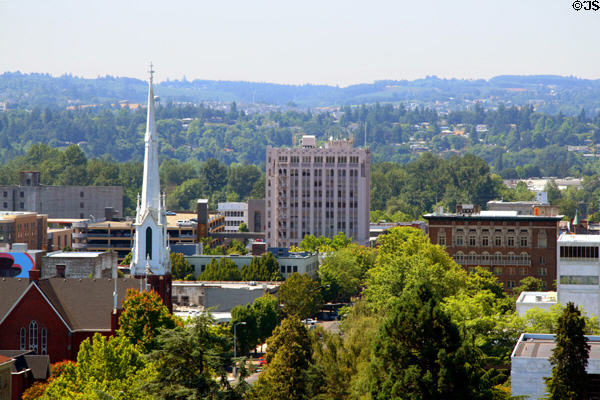 Skyline of Salem with First Methodist Church, Capital Center & Franklin Building. Salem, OR.