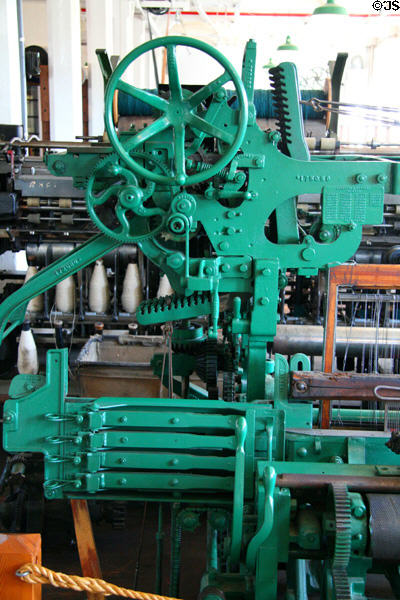 Crompton & Knowles Loom Works fabric loom mechanism details at Thomas Kay Woolen Mill. Salem, OR.