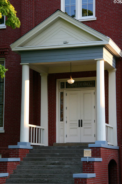 Waller Hall entrance porch at Willamette University. Salem, OR.