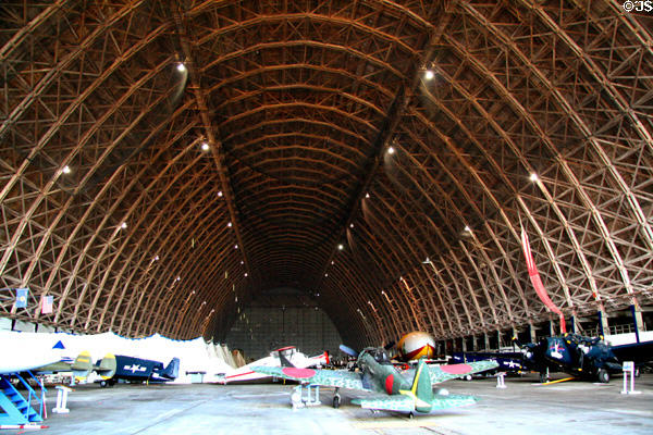 Interior of Tillamook Air Museum in wooden US Navy blimp hanger. Tillamook, OR.