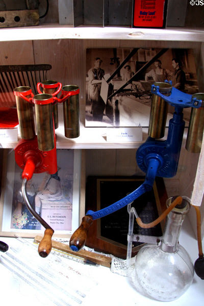 Antique testing equipment displayed at Tillamook Cheese Factory. Tillamook, OR.