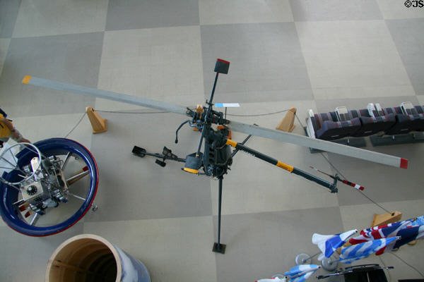 Hiller Rotorcycle personal helicopter (1957) seen from above at Evergreen Aviation & Space Museum. OR.
