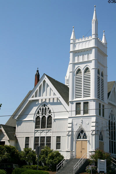Whitespires Berean Fundamental Church (1891) (510 5th Ave.). Albany, OR. Style: Gothic Revival. On National Register.