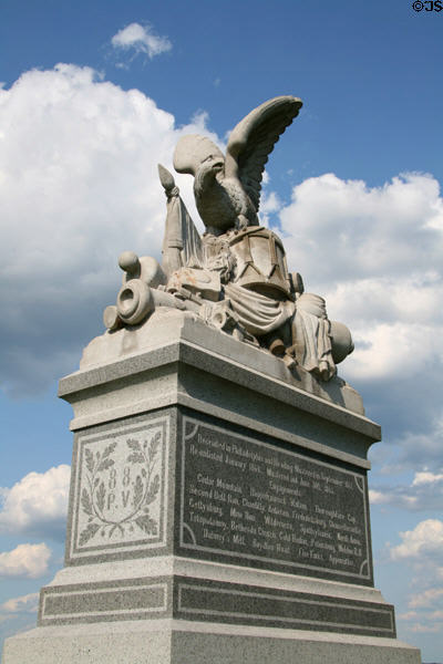 Monument with eagle on Doubleday Ave. at Oak Ridge in Gettysburg National Military Park. Gettysburg, PA.