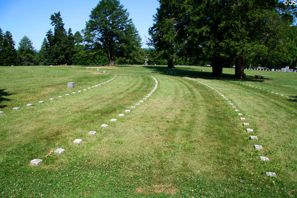 Rows of graves in Gettysburg Soldier's National Cemetery. Gettysburg, PA. Architect: William Saunders.