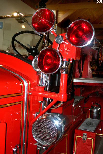 Rotating red lights of Mack Hook & ladder truck at Harrisburg Fire Museum. Harrisburg, PA.