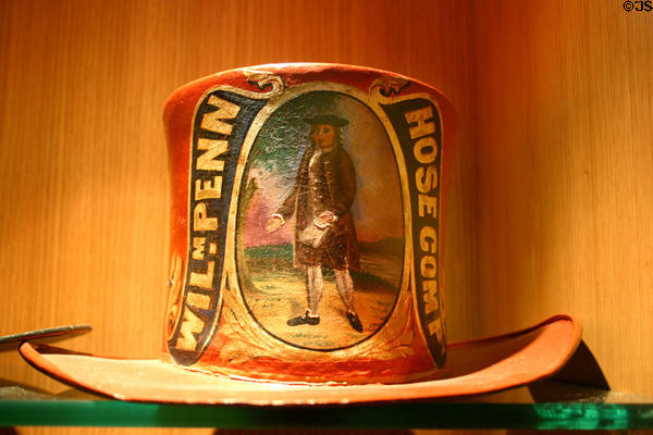 William Penn Fire Co. felt parade hat with William Penn at Harrisburg Fire Museum. Harrisburg, PA.