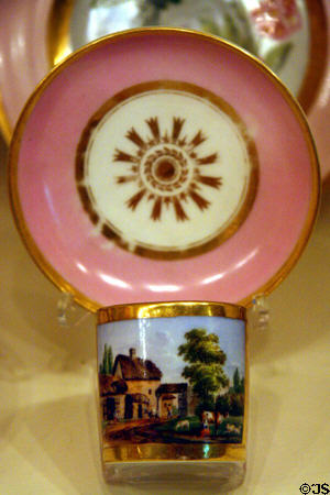 Cup & saucer with country scene at Wheatland. Lancaster, PA.