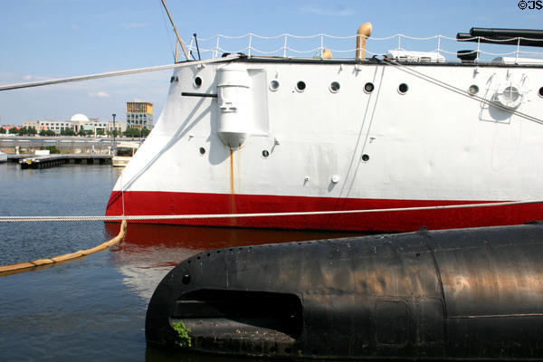 Stern of Cruiser Olympia, oldest steel warship still afloat. Philadelphia, PA.