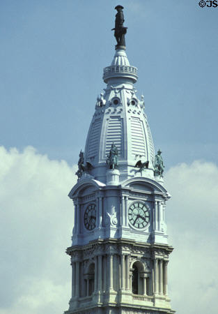 Statue of William Penn atop Philadelphia City Hall by Alexander Milne Calder (1894). Philadelphia, PA.