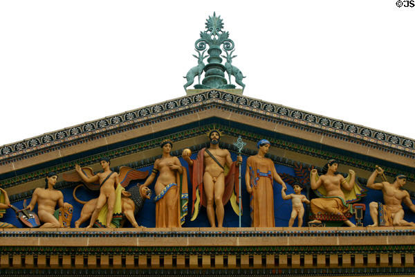 Statuary in pediment of Philadelphia Museum of Art. Philadelphia, PA.