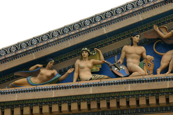 Pediment detail with allegorical figures of Philadelphia Museum of Art. Philadelphia, PA.
