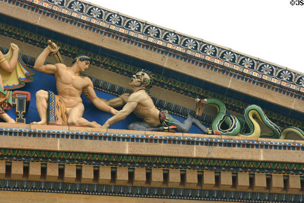 Devil & serpent detail of Philadelphia Museum of Art pediment. Philadelphia, PA.