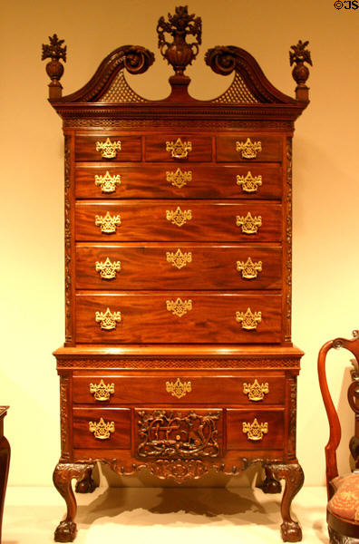 High chest (1770-75) made in Philadelphia at Philadelphia Museum of Art. Philadelphia, PA.