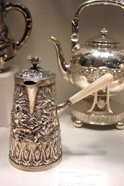 Silver chocolate pot (1878) by Peter Krider of Philadelphia at Philadelphia Museum of Art. Philadelphia, PA.