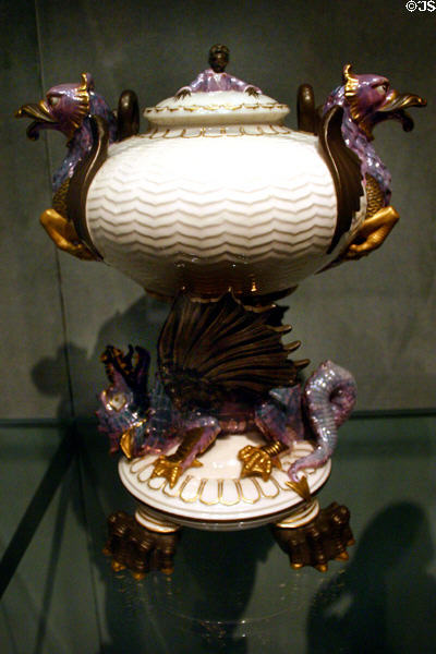 Tea urn & stand (1872) by D. McBirney & Co. of Belleek, Ireland, at Philadelphia Museum of Art. Philadelphia, PA.