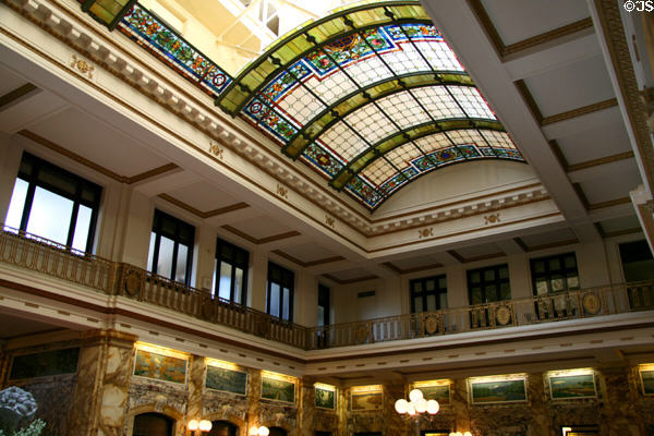 Stained glass skylight in central hall of Lackawanna Railroad Station. Scranton, PA.