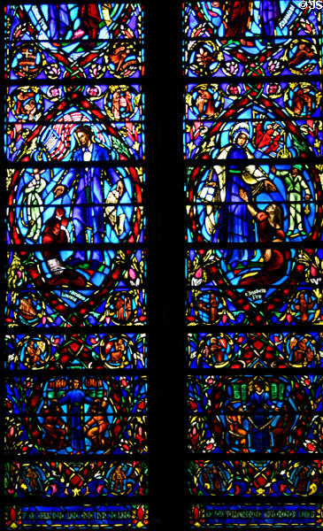 Stained glass details of historical figures in Heinz Chapel. Pittsburgh, PA.