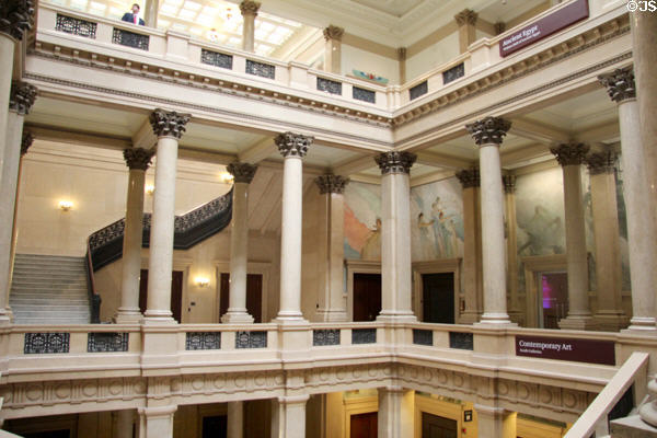 Grand staircase with murals at Carnegie Museum. Pittsburgh, PA.