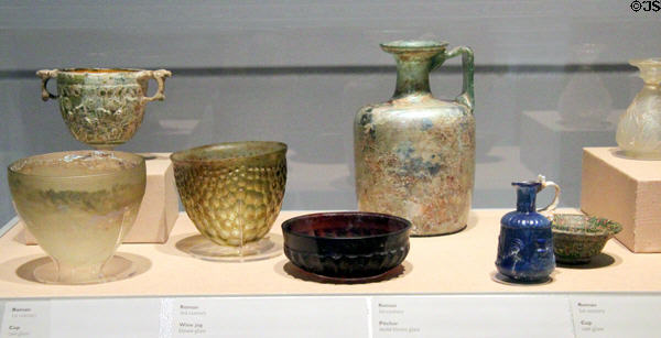 Roman glass vessels (1stC) at Carnegie Museum of Art. Pittsburgh, PA.