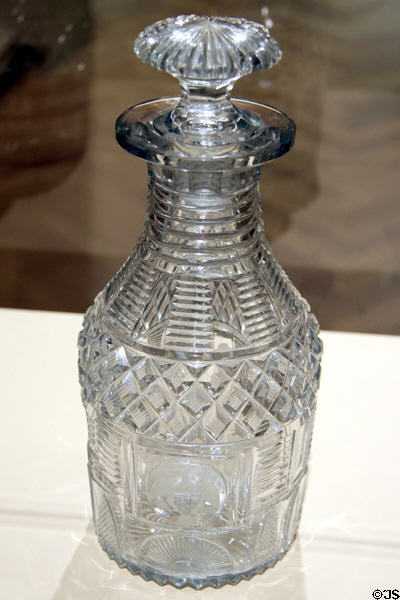 Glass water decanter with American seals made for Pres. James Monroe (1818-9) by Bakewell, Page, & Bakewell of Pittsburgh, PA at Carnegie Museum of Art. Pittsburgh, PA.