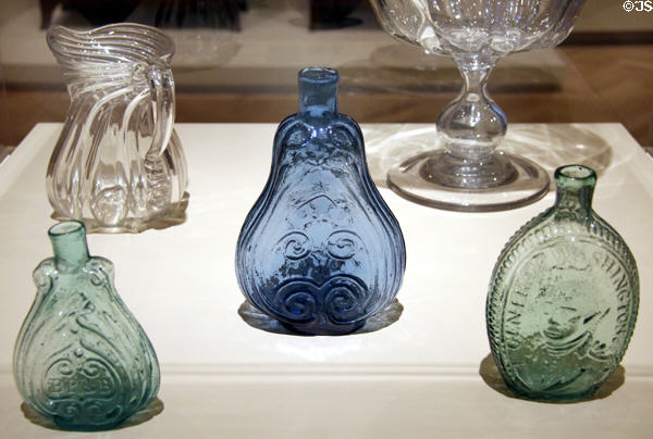 Colored glass flasks (c1825) by Bakewell, Page, & Bakewell of Pittsburgh, PA at Carnegie Museum of Art. Pittsburgh, PA.